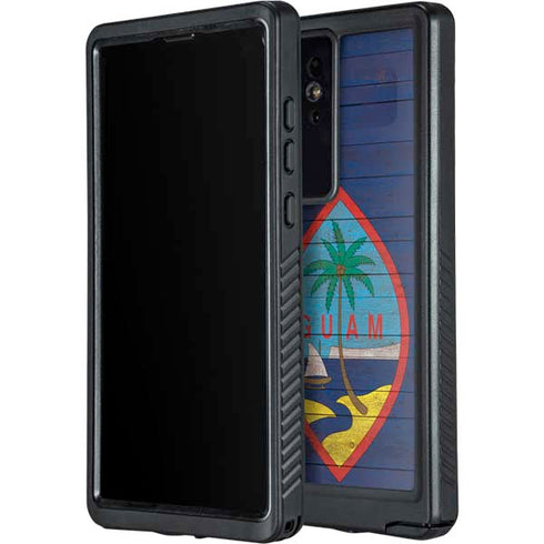 Guam Flag Dark Wood Galaxy S24 Ultra Waterproof Case